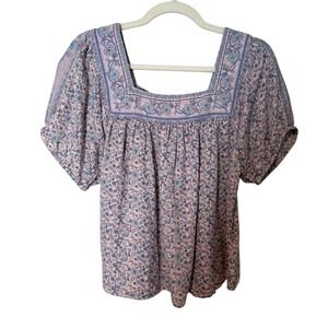 Lucky Brand Square Neck Floral Print Puff Sleeve Blouse Women's Size Medium